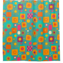 Retro Geometric Shower Curtain – Funky & Fun