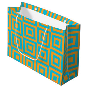 Retro Geometric Square Pattern – Bold Orange Large Gift Bag