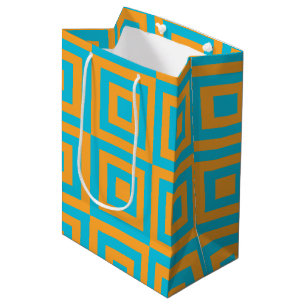Retro Geometric Square Pattern – Bold Orange Medium Gift Bag