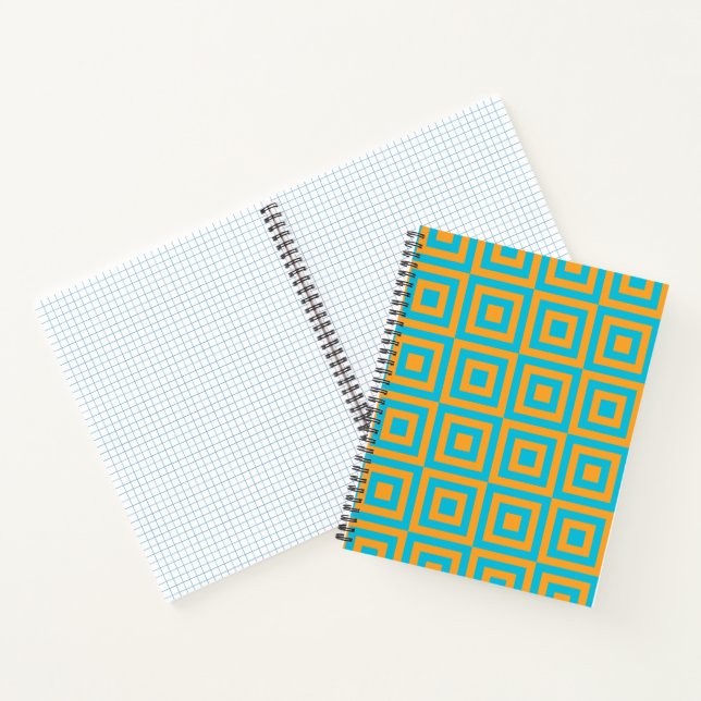 Retro Geometric Square Pattern – Bold Orange  Notebook (Inside)