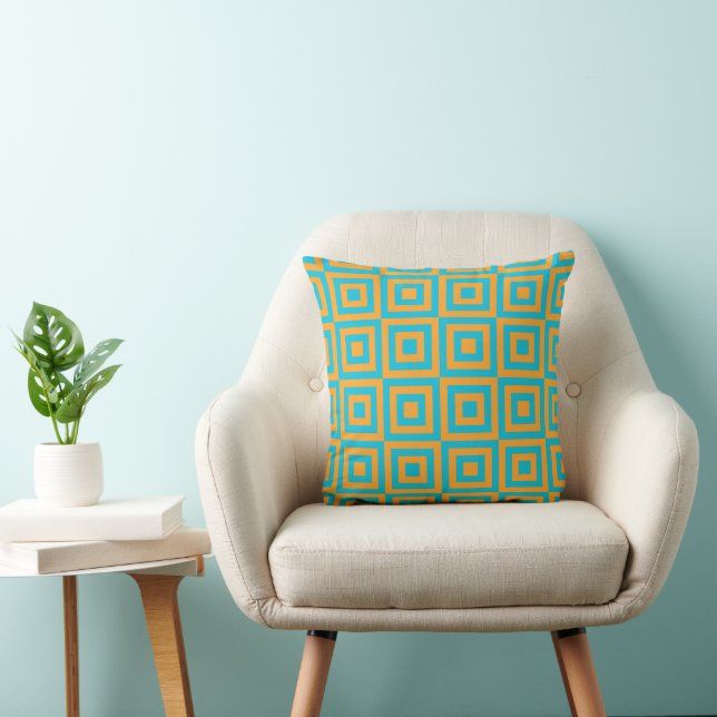 Retro Geometric Square Pattern – Bold Orange  Throw Pillow (Chair)