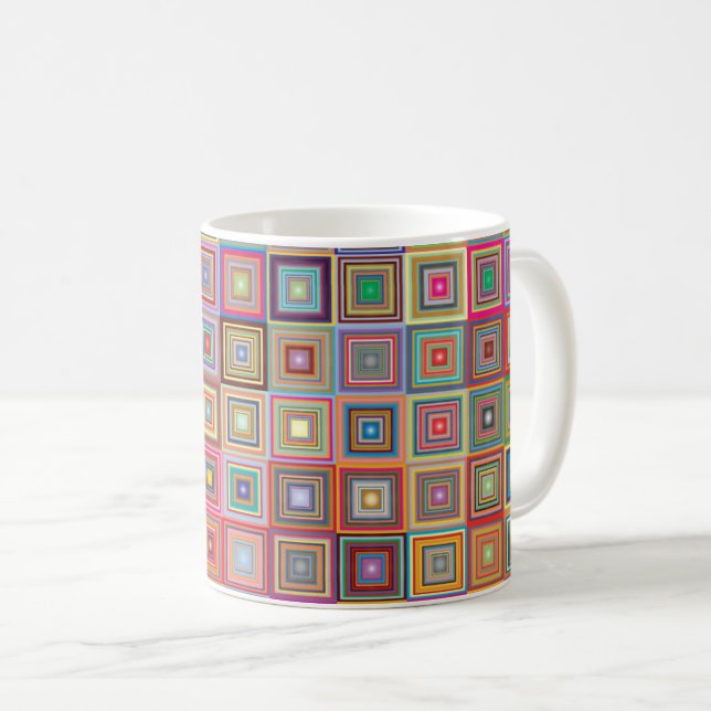 Retro Geometric Square Tile Pattern Coffee Mug (Front Right)