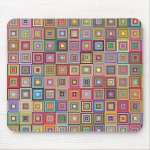 Retro Geometric Square Tile Pattern Mouse Pad
