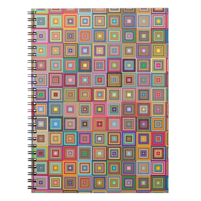 Retro Geometric Square Tile Pattern Notebook (Front)