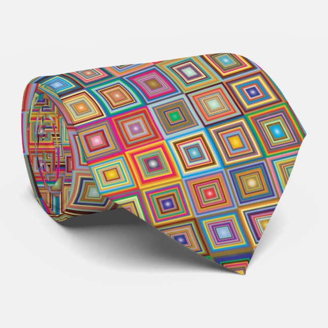 Retro Geometric Square Tile Pattern Tie (Rolled)