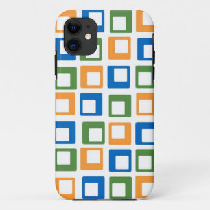 Retro Geometric Squares   Orange Green Blue iPhone 11 Case