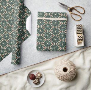 Retro Geometric Starburst Pattern in Cream, Red Wrapping Paper