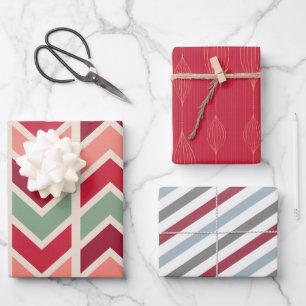 Retro Geometric Stripes Custom Holiday Christmas Wrapping Paper Sheet