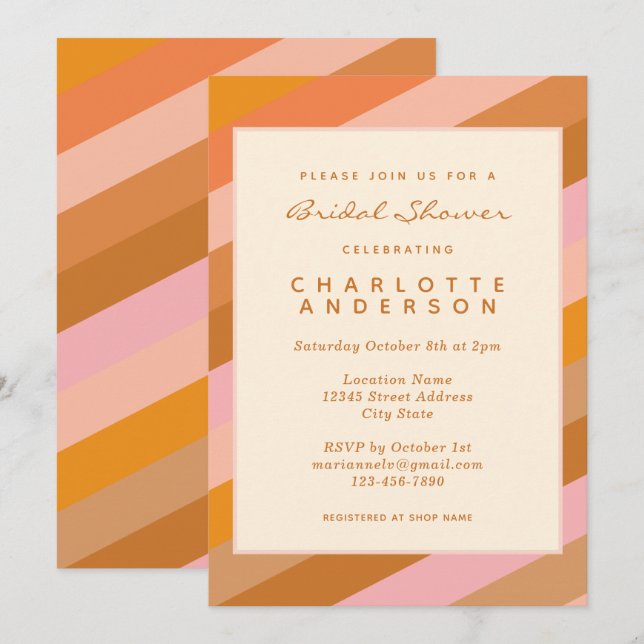 Retro Geometric Stripes in Rust Bridal Shower  Invitation (Front/Back)