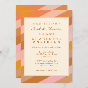 Retro Geometric Stripes in Rust Bridal Shower Invitation