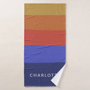 Retro Geometric Stripes Personalized Bold Blue Red Bath Towel