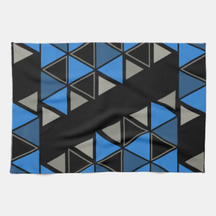 Retro Geometric Triangles Blue Silver Kitchen Towel