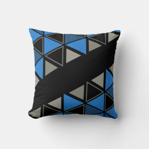 Retro Geometric Triangles Blue Silver Throw Pillow
