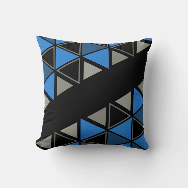 Retro Geometric Triangles Blue Silver Throw Pillow (Front)