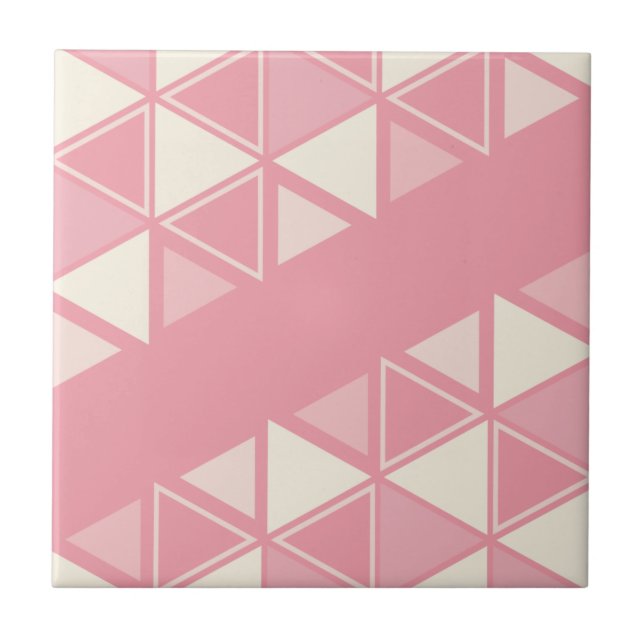 Retro Geometric Triangles Pink Vanilla Tile (Front)