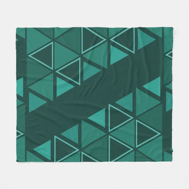 Retro Geometric Triangles Teal Fleece Blanket (Front (Horizontal))