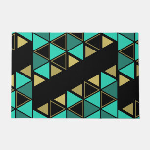 Retro Geometric Triangles Turquoise Gold Doormat