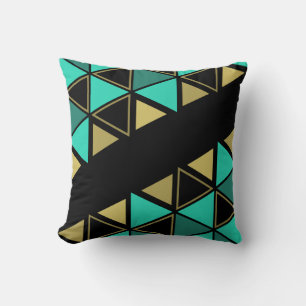 Retro Geometric Triangles Turquoise Gold Throw Pillow