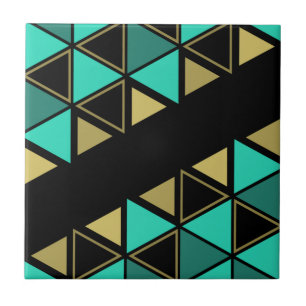 Retro Geometric Triangles Turquoise Gold Tile