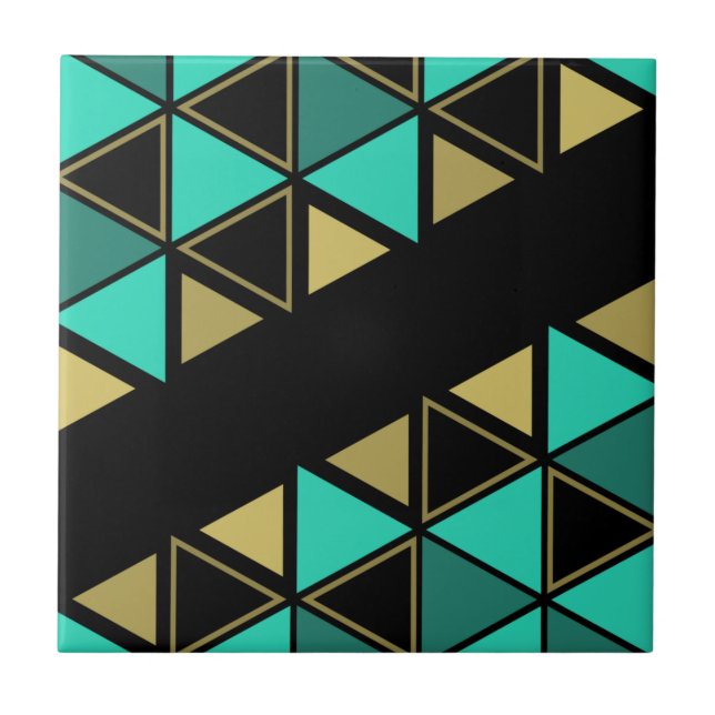 Retro Geometric Triangles Turquoise Gold Tile (Front)