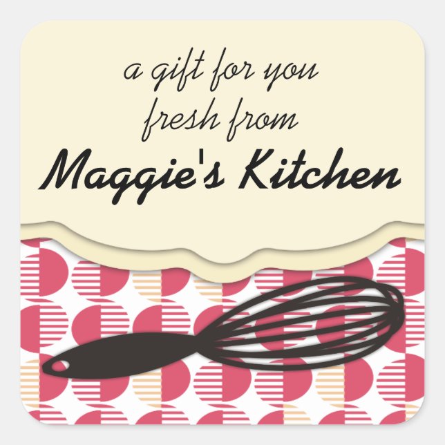 retro geometric whisk cooking baking bakery square sticker (Front)
