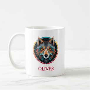 Retro Geometric Wolf Head Personalized Mug