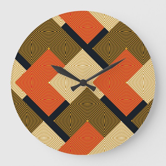 Retro Geometrical Squares: Vintage Pattern. Large Clock (Front)