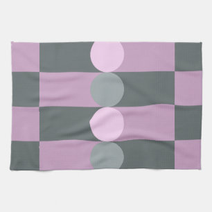 Retro Geometry Stripes Circles Purple Grey Kitchen Towel