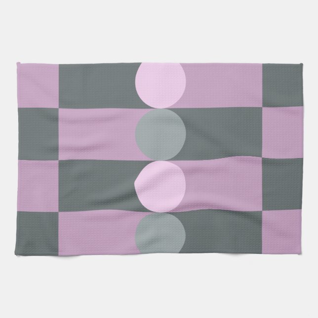 Retro Geometry Stripes Circles Purple Grey Kitchen Towel (Horizontal)