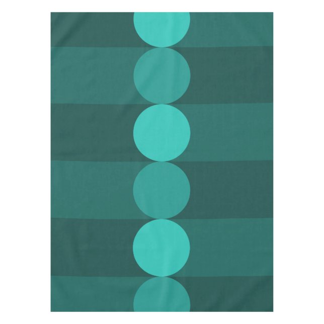 Retro Geometry Stripes Circles Teal Tablecloth (Front)