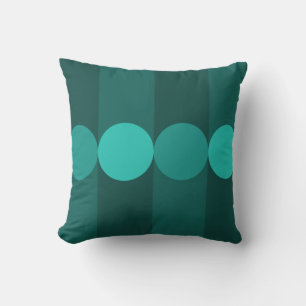 Retro Geometry Stripes Circles Teal Throw Pillow