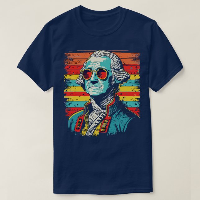 RETRO George Washington Funny July 4th American Fl T-Shirt (Design Front)