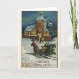 Retro German Fröhliche Weihnachten Christmas Card
