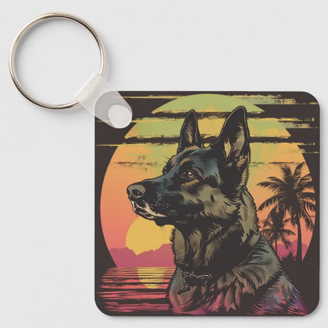 Retro German Shepherd Keychain  (Front)