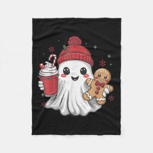 Retro Ghost Beanie Christmas Holiday Xmas Coffee G Fleece Blanket
