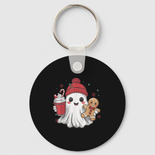 Retro Ghost Beanie Christmas Holiday Xmas Coffee G Keychain