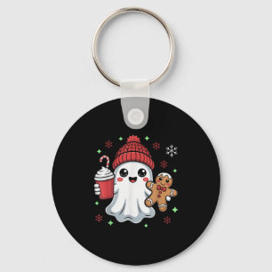 Retro Ghost Beanie Christmas Holiday Xmas Coffee G Keychain