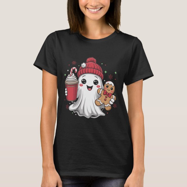 Retro Ghost Beanie Christmas Holiday Xmas Coffee G T-Shirt (Front)