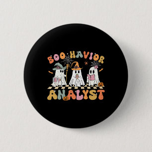 Retro Ghost Boo Havior Analyst Therapist Bc Hallow 2 Inch Round Button