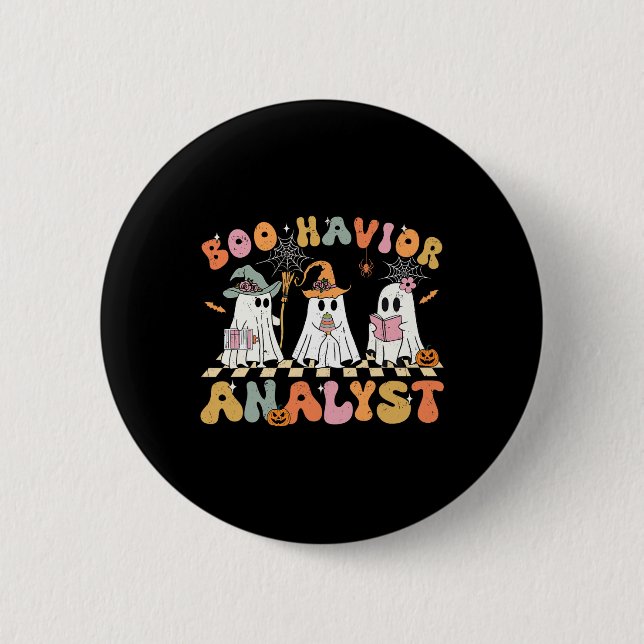 Retro Ghost Boo Havior Analyst Therapist Bc Hallow 2 Inch Round Button (Front)