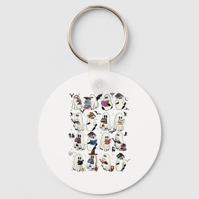 Retro Ghost Book Fantasy Halloween  Keychain (Front)