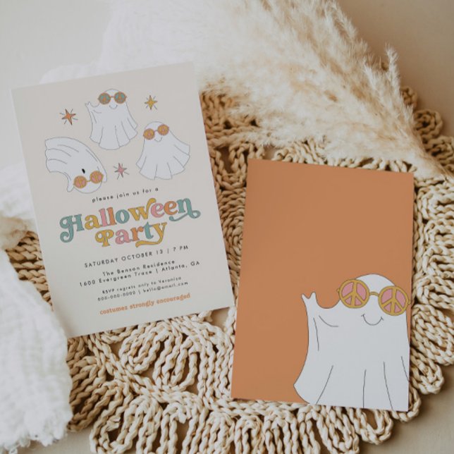 Retro Ghost Cute Halloween Party Invitation (Creator Uploaded)
