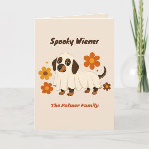 Retro Ghost Dachshund Halloween Personalized Photo Card