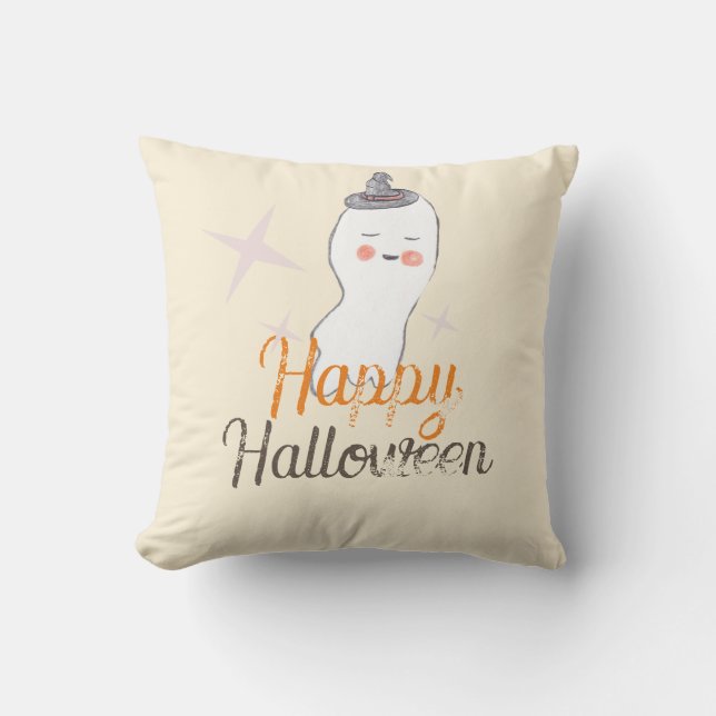 Retro Ghost Doodle Halloween Design    Throw Pillow (Front)