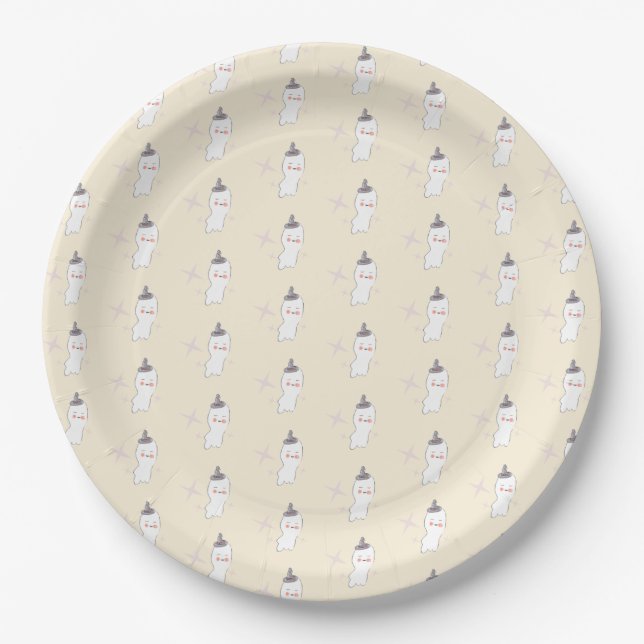 Retro Ghost Doodle Halloween Pattern  Paper Plate (Front)