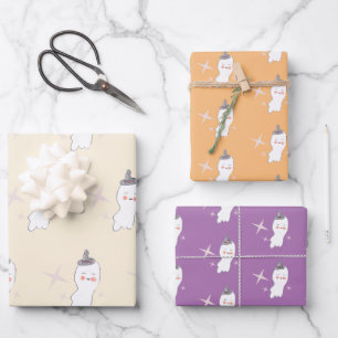 Retro Ghost Doodle Halloween Pattern  Wrapping Paper Sheet