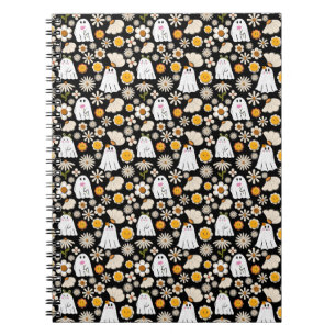 Retro Ghost Flowers Halloween Seamless Pattern Notebook
