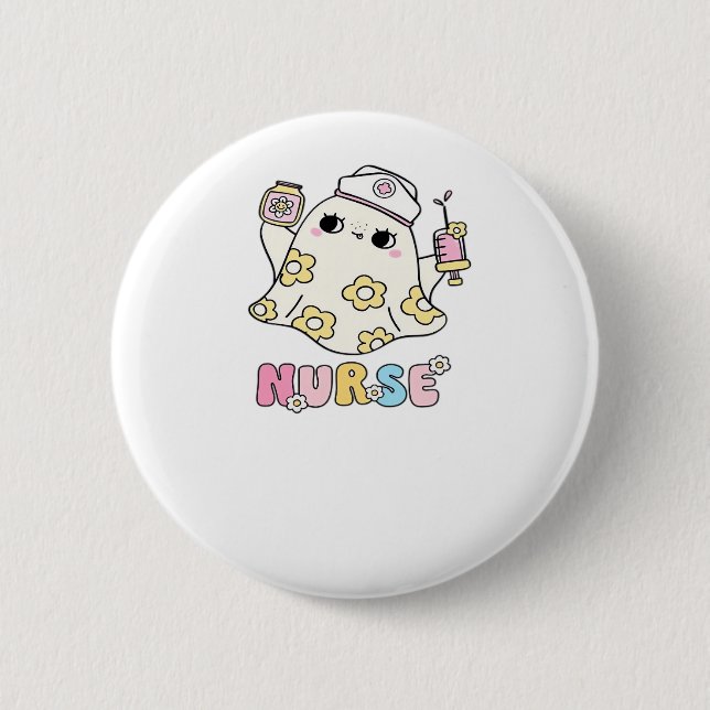 Retro Ghost Nurse Halloween Design Classic T-Shirt 2 Inch Round Button (Front)