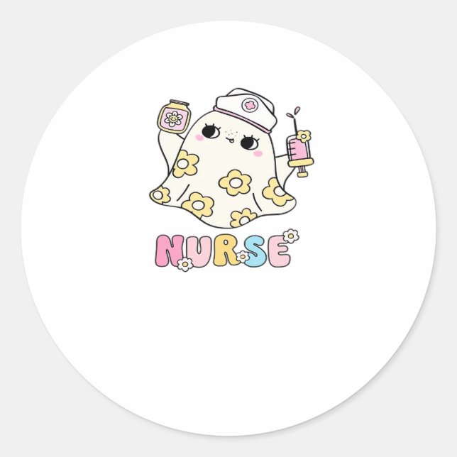 Retro Ghost Nurse Halloween Design Classic T-Shirt Classic Round Sticker (Front)