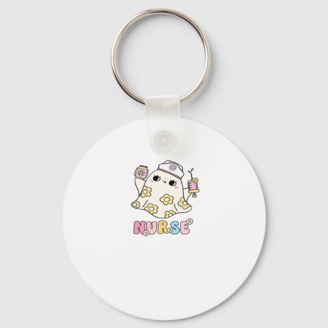 Retro Ghost Nurse Halloween Design Classic T-Shirt Keychain (Front)